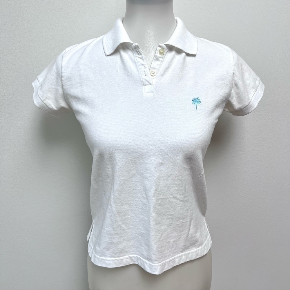 Vintage Lilly Pulitzer White Label Palm Tree Embroidered Polo Shirt Crop Top